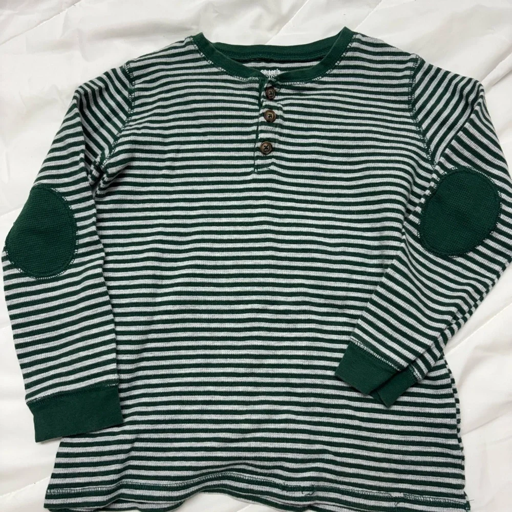 Carter's Kids Green and White Striped Long Sleeve Tee Size 8 with 3 buttons